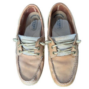 Sperry Top-Sider Women's 8M Coastfish 3-Eye Boat Shoe Tan Gold Metallic Linen ST